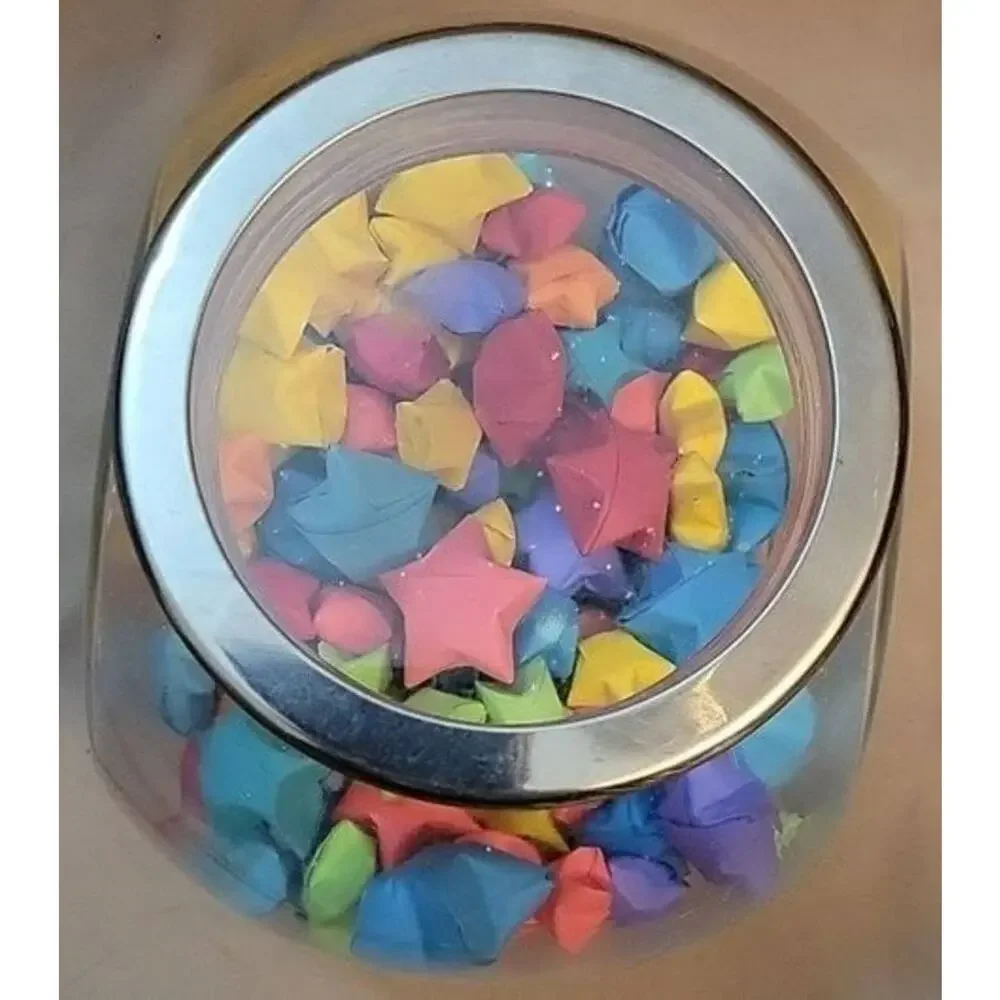 Glass Storage Jar with Handmade Origami Stars in Various Colors